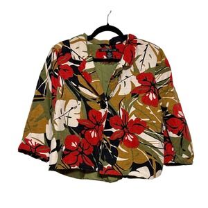 Scott Taylor Artsy‎ Silk Floral Jacket Women's Size L Boxy Fit Retro Mod Indie